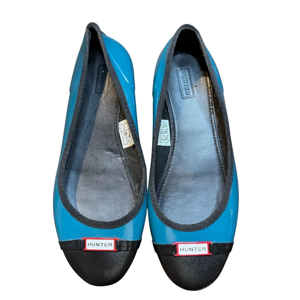 Hunter Shoes Womens Size 8 Blue Rubber Ballet Flats Cap Toe Waterproof Slip On